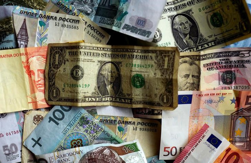 Bank notes of different currencies including Euro U.S. Dollar Turkish Lira or Brazilian Reais are