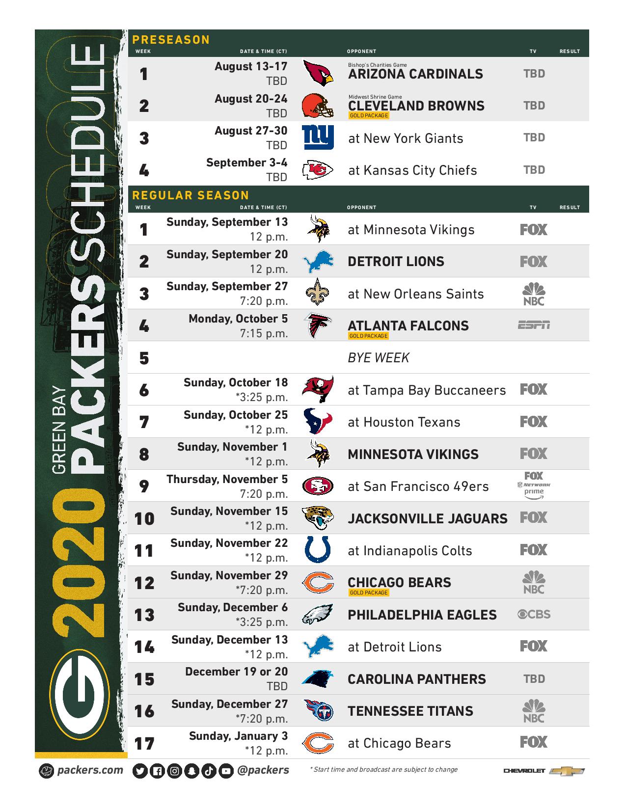 Green Bay Packers Printable 2024 Schedule