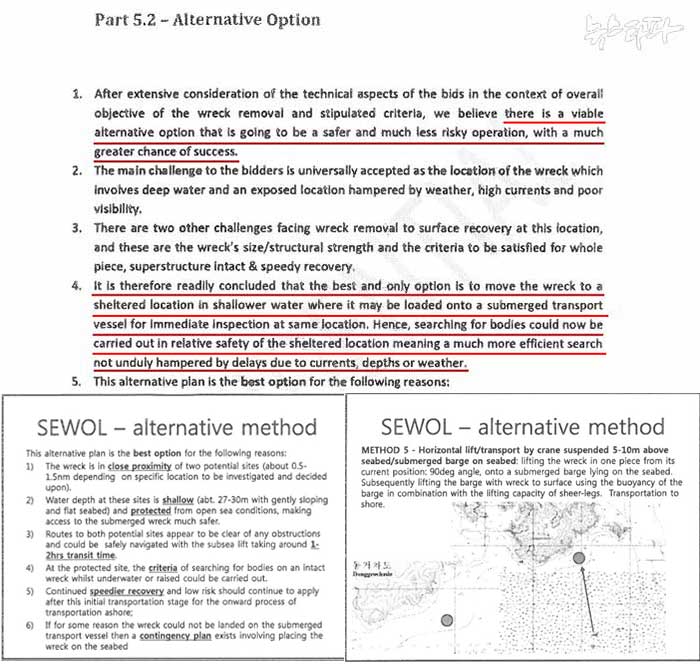 ▲ TMC 보고서에 담긴 세월호 인양 ‘대안 방식’’