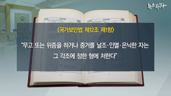 ▲ 보안법 제12조 제1항 “무고 또는 위증을 하거나 증거를 날조·인멸·은닉한 자는 그 각조에 정한 형에 처한다”