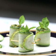 Pesto cucumber rolls make for the perfect light and refreshing snack.