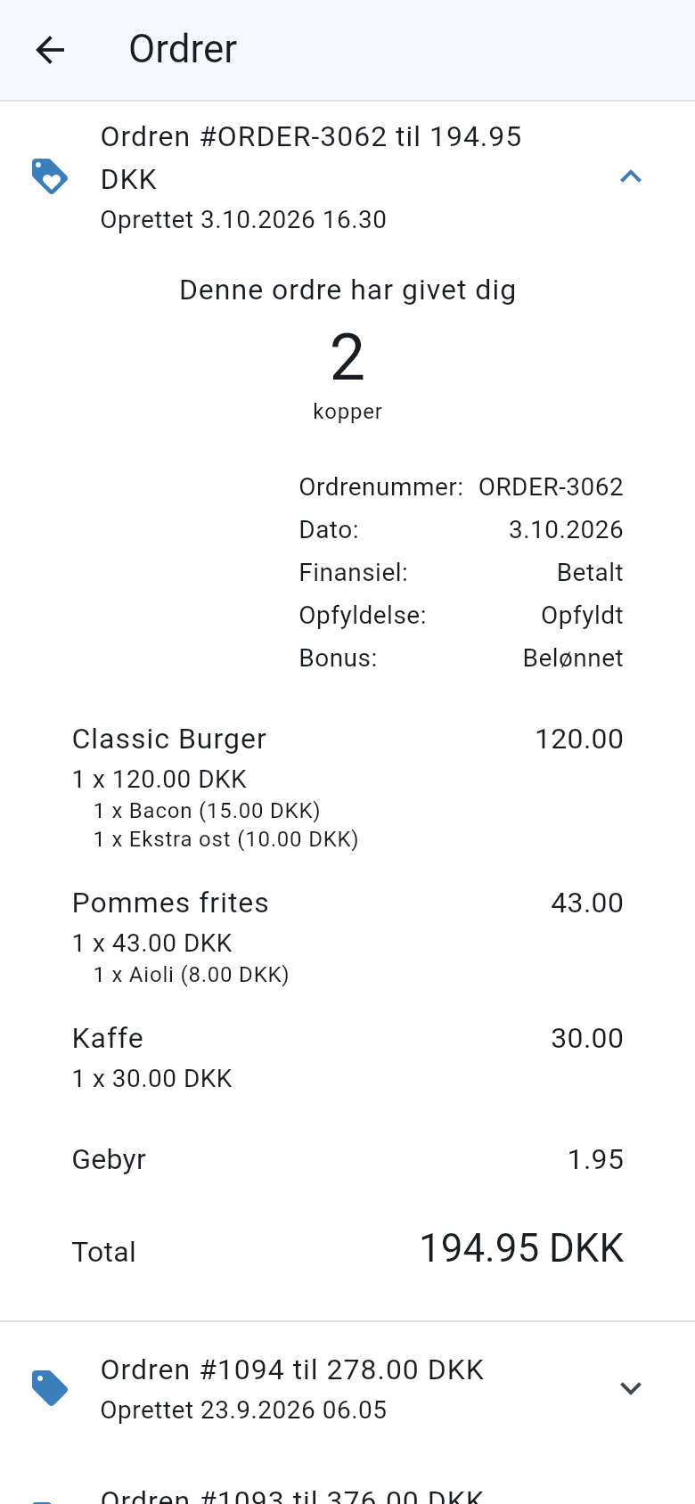 Bestilling fra Dully i appen