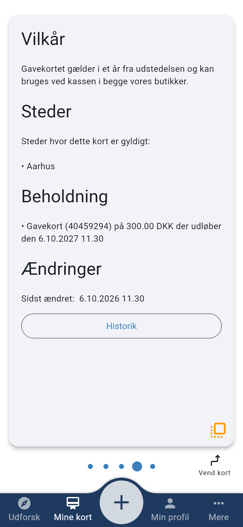 Eksempel på bagsiden af et gavekort i din app