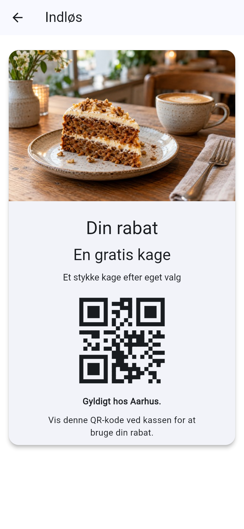 Eksempel på kvittering for indløsning af værdikort ved kassen