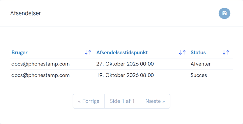 Eksempel på afsendelser af en rapport