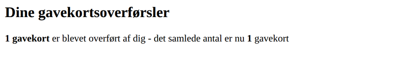 Eksempel på gavekort overførsler af modtageren i en rapport