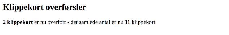 Eksempel på klippekort overførsler i en rapport