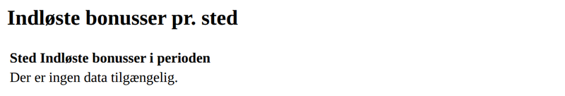Eksempel på indløste bonusser pr. sted i en rapport
