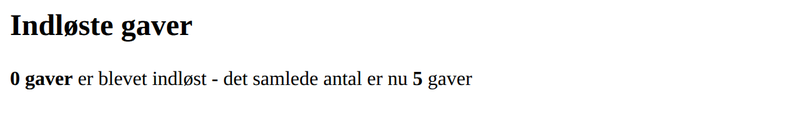 Eksempel på indløste gaver i en rapport