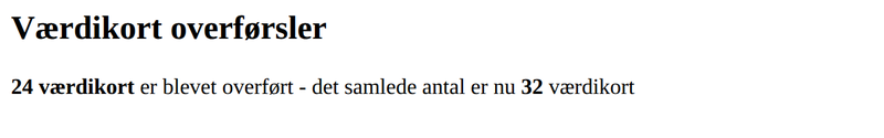 Eksempel på værdikort overførsler i en rapport