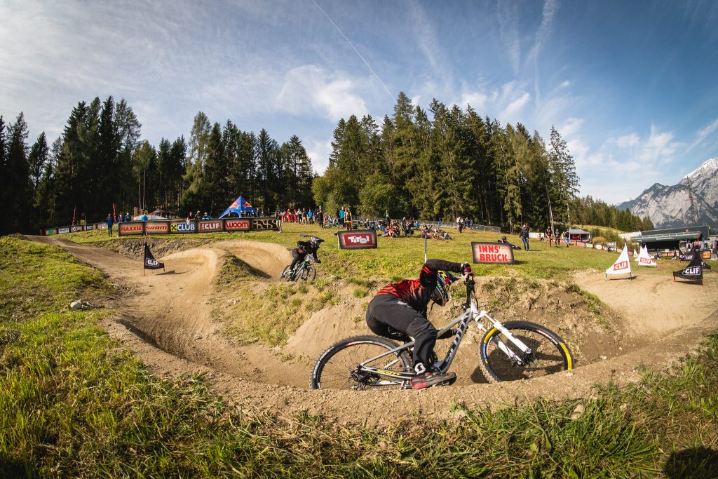 Bernard on a berm at Crankworx Innsbruck Dual Slalom