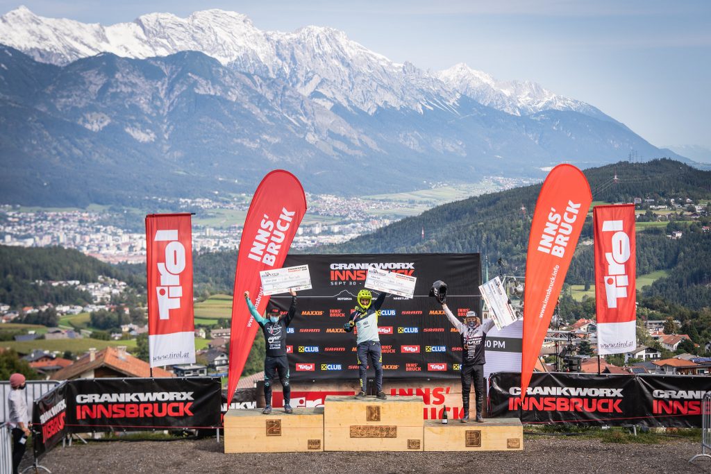 Pro men podium crankworx dual slalom 2021 Innsbruck Adrien LORON
Luke MEIER-SMITH
Bernard KERR