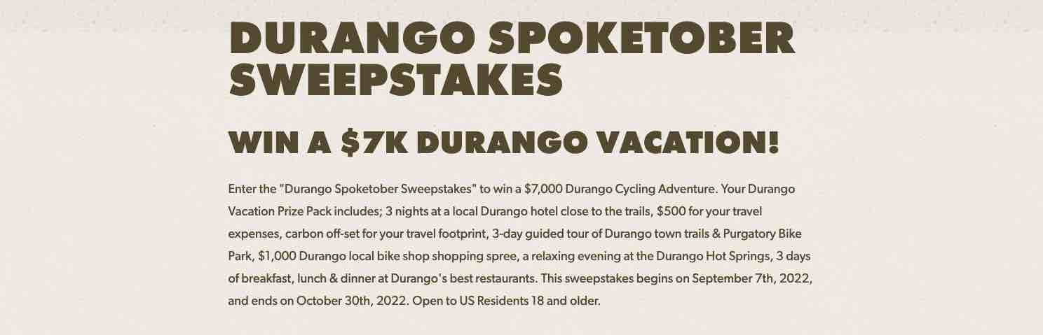 , Durango Spoketober Sweepstakes – Win a $7,000 Adventure
