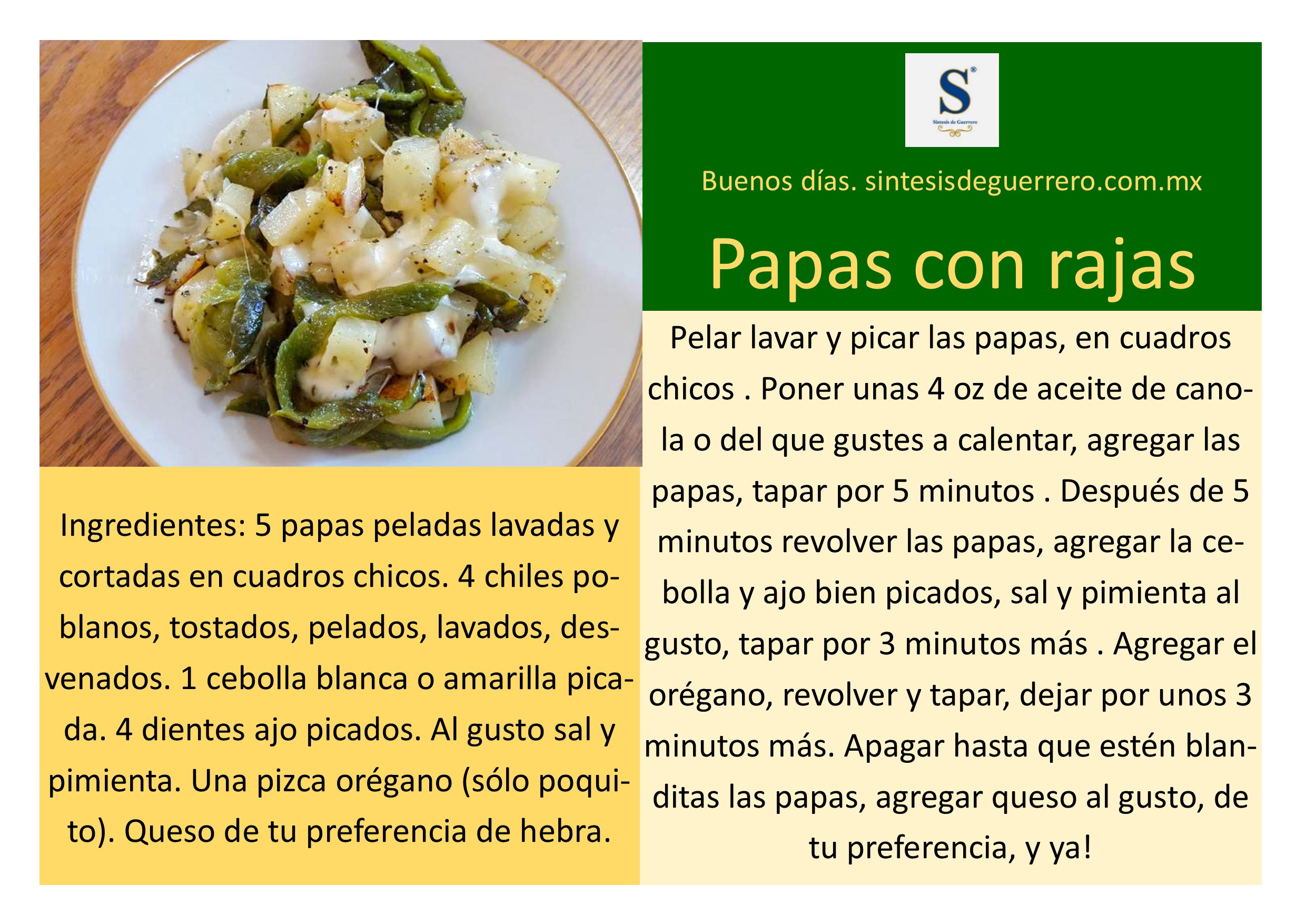 Buenos días. Papas con rajas - Noticias del Estado de Guerrero | Síntesis  de Guerrero