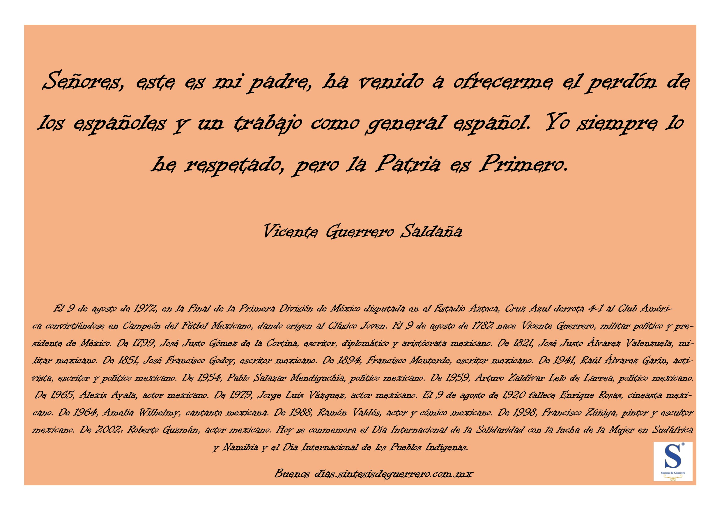 Buenos días. Vicente Guerrero Saldaña - Noticias del Estado de Guerrero |  Síntesis de Guerrero