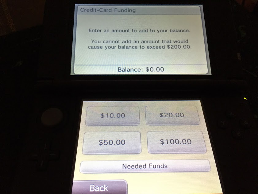 nintendo 3ds add funds credit card