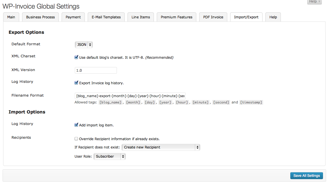 Import and Export Settings