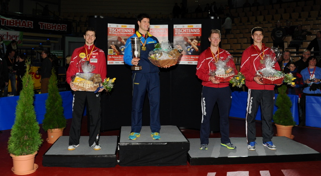 NDM 2014: Siegerehrung Herren-Einzel, Timo Boll, Dimitrij Ovtcharov, Ruwen Filus und Patrick Franziska