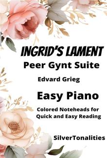 Ingrid's Lament Peer Gynt Suite Easy Piano Sheet Music with Colored Notation PDF
