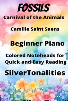 Fossils Carnival of the Animals Beginner Piano Sheet Music with Colored Notation PDF