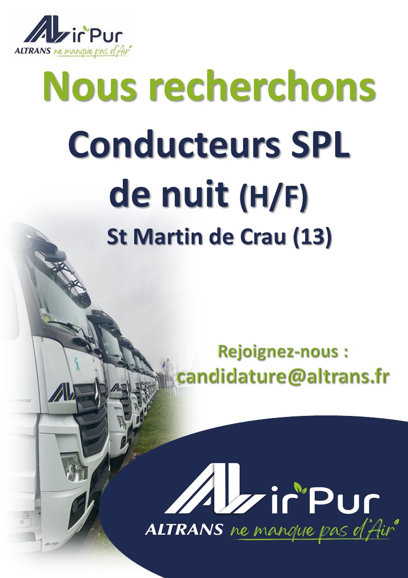 Le transport recrute - Annonce CONDUCTEUR SPL NUIT (H/F)  SAINT MARTIN DE CRAU (13)