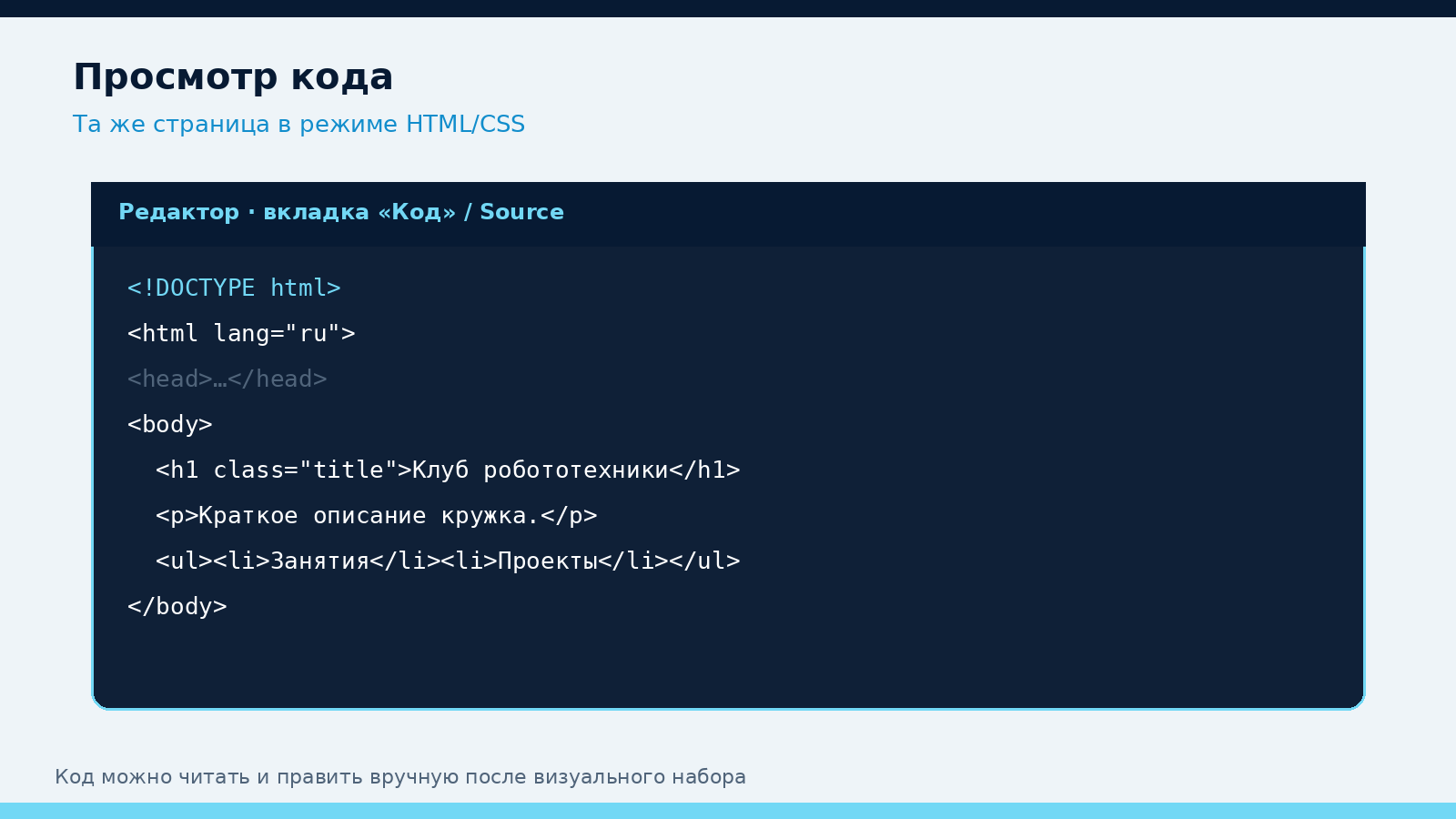 Окно с HTML-кодом фрагмента