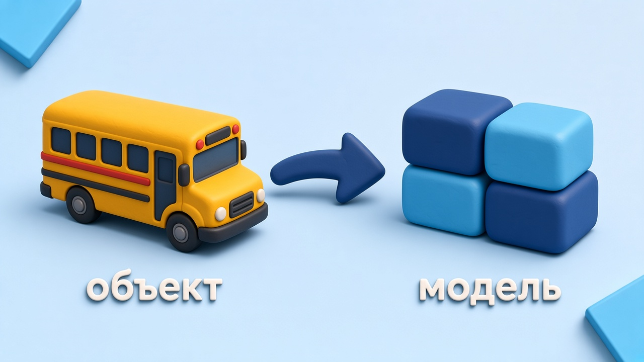 Автобус — объект, кубики — образ модели