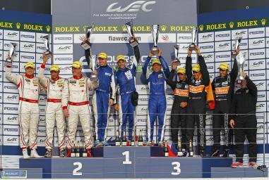 MOTORSPORT - WORLD ENDURANCE CHAMPIONSHIP 2012 - 6 HOURS OF SILVERSTONE - 24 TO 26/08/2012 - PHOTO : JEAN MICHEL LE MEUR / DPPI - 25 MARTIN JOHN (AUS) - JAN CHAROUZ (CZE) - GRAVES TOR (GBR) / ORECA 03 NISSAN TEAM ADR DELTA / PODIUM / AMBIANCE - PORTRAIT