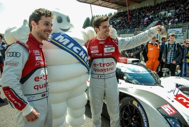 Filipe Albuquerque (PRT) / Marco Bonanomi (ITA) driving the #3 LMP1 Audi Sport Team Joest (DEU) Audi R18 e-tron quattro on the Grid Walk - WEC 6 Hours of Spa-Francorchamps at Spa-Francorchamps Circuit - Belgium