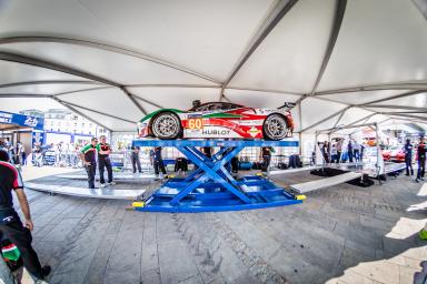 Scrutineering - Peter Ashley Mann (USA) / Raffaele Giammaria (ITA) / Lorenzo Case (ITA) driving the #60 LMGTE AM AF Corse (ITA) Ferrari F458 Italia / 24 Heures du Mans / Place de la Republique / France