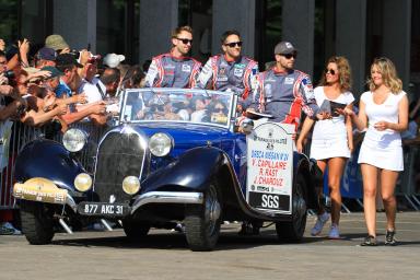 VINCENT CAPILLAIRE, RENE RAST, JAN CHAROUZ, DRIVERS OF THE CAR #24 LMP2 (ELMS) SEBASTIEN LOEB RACING DURING THE PARADE - 24 HEURES DU MANS 2014