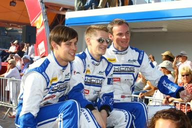 MATTHEW HOWSON,  ALEXANDRE IMPERATORI, RICHARD BRADLEY, DRIVERS OF THE CAR #47 LMP2 KCMG DURING THE PARADE - 24 HEURES DU MANS 2014