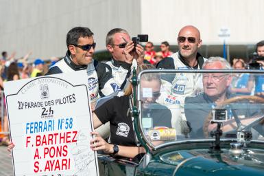 FABIEN BATHEZ, SOHEIL AYARI, ANTHONY PONS DRIVERS OF THE CAR #58 LMGTE AM (ELMS) TEAM SOFREV ASP DURING THE PARADE - 24 HEURES DU MANS 2014