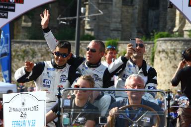 FABIEN BATHEZ, SOHEIL AYARI, ANTHONY PONS DRIVERS OF THE CAR #58 LMGTE AM (ELMS) TEAM SOFREV ASP DURING THE PARADE - 24 HEURES DU MANS 2014