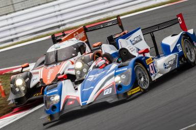 Roman Rusinov (RUS) / Olivier Pla (FRA) / Julien Canal (FRA) / drivers of car #26 LMP2 G-Drive Racing (RUS) Morgan-Nissan battles Matthew Howson (GBR) / Richard Bradley (GBR) / Alexandre Imperatori (CHE) / drivers of car #47 LMP2 KCMG (HKG) Oreca 03-Nissa