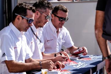 Car #7 / AUDI SPORT TEAM JOEST (DEU) / Audi R18 e-tron quattro Hybrid / Marcel Fassler (CHE) / Andre Lotterer (DEU) / Benoit Treluyer (FRA) Autograph Session  - 6 Hours of Bahrain at Bahrain International Circuit - Sakhir - Bahrain Autograph Session  - 6 