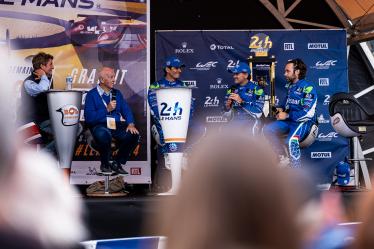 Live stage interview, #47 CETILAR VILLORBA CORSE / ITA / Dallara P217 - Gibson / Roberto Lacorte (ITA) / Giorgio Sernagiotto (ITA) / Andrea Belicchi (ITA) - 24 Hours of Le Mans Super Finale - Circuit de la Sarthe - Le Mans - France -