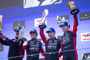 07 CONWAY Mike (gbr), KOBAYASHI Kamui (jpn), DE VRIES Nyck (nld), Toyota Gazoo Racing, Toyota GR010 - Hybrid #07, Hypercar, podium during the 2024 6 Hours of Imola, 2nd round of the 2024 FIA World Endurance Championship, from April 18 to 21, 2024 on the Autodromo Internazionale Enzo e Dino Ferrari in Imola - Photo Julien Delfosse / DPPI