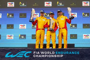 83 KUBICA Robert (pol), SHWARTZMAN Robert (isr), YE Yifei (chn), AF Corse, Ferrari 499P #83, Hypercar, portrait podium during the 2024 6 Hours of Imola, 2nd round of the 2024 FIA World Endurance Championship, from April 18 to 21, 2024 on the Autodromo Internazionale Enzo e Dino Ferrari in Imola, Italy - Photo Clément Luck / DPPI