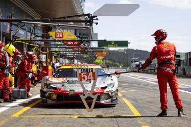 54 FLOHR Thomas (swi), CASTELLACCI Francesco (ita), RIGON Davide (ita), Vista AF Corse, Ferrari 296 GT3 #54, LM GT3, pit stop during the 2024 TotalEnergies 6 Hours of Spa-Francorchamps, 3rd round of the 2024 FIA World Endurance Championship, from May 8 to 11, 2024 on the Circuit de Spa-Francorchamps in Stavelot, Belgium - Photo Julien Delfosse / DPPI