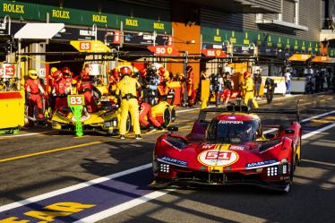 51 PIER GUIDI Alessandro (ita), CALADO James (gbr), GIOVINAZZI Antonio (ita), Ferrari AF Corse, Ferrari 499P #51, Hypercar, action pit stop during the 2024 TotalEnergies 6 Hours of Spa-Francorchamps, 3rd round of the 2024 FIA World Endurance Championship, from May 8 to 11, 2024 on the Circuit de Spa-Francorchamps in Stavelot, Belgium - Photo Julien Delfosse / DPPI