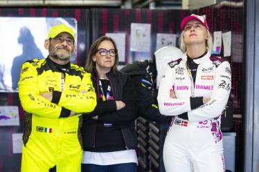 SCHIAVONI Claudio (ita), Lamborghini Huracan GT3 Evo2 #60, LM GT3, FIA WEC, GATTING Michelle (dnk), Iron Dames, Lamborghini Huracan GT3 Evo2 #85, LM GT3, FIA WEC, portrait during the Free Practice 3 of the 2024 24 Hours of Le Mans, 4th round of the 2024 FIA World Endurance Championship, on the Circuit des 24 Heures du Mans, on June 13, 2024 in Le Mans, France - Photo Julien Delfosse / DPPI