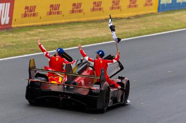 MOLINA Miguel (spa), Ferrari AF Corse, Ferrari 499P #50, Hypercar, FIA WEC, portrait, FUOCO Antonio (ita), Ferrari AF Corse, Ferrari 499P #50, Hypercar, FIA WEC, portrait, NIELSEN Nicklas (dnk), Ferrari AF Corse, Ferrari 499P #50, Hypercar, FIA WEC, portrait during the podium of the 2024 24 Hours of Le Mans, 4th round of the 2024 FIA World Endurance Championship, on the Circuit des 24 Heures du Mans, from June 15 to 16, 2024 in Le Mans, France - Photo Javier Jimenez / DPPI