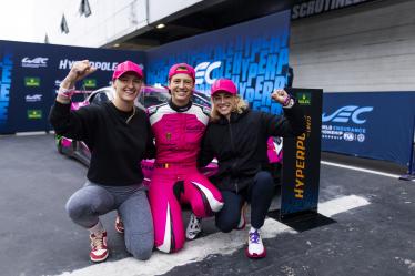 85 BOVY Sarah (bel), FREY Rahel (swi), GATTING Michelle (dnk), Iron Dames, Lamborghini Huracan GT3 Evo2 #85, LM GT3, celebrates their pole position during the 2024 Rolex 6 Hours of Sao Paulo, 5th round of the 2024 FIA World Endurance Championship, from July 12 to 14, 2024 on the Autódromo José Carlos Pace in Interlago, Brazil - Photo Julien Delfosse / DPPI