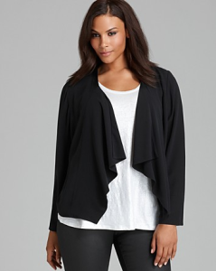 Eileen Fisher Plus Drape Front Jacket with Leather Trim
