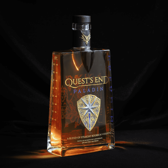 Quest's End Paladin whiskey bottle spirits launches August