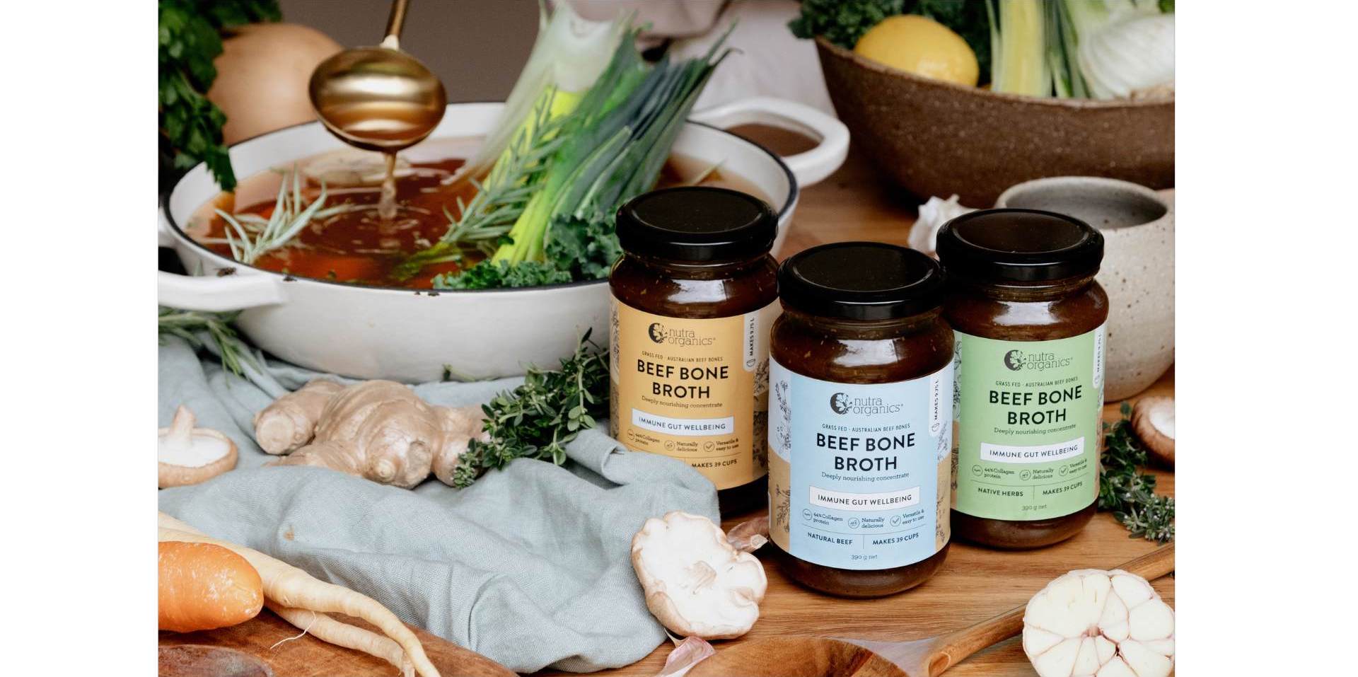 Bone broth for gut health - nutra organics broth concentrate range