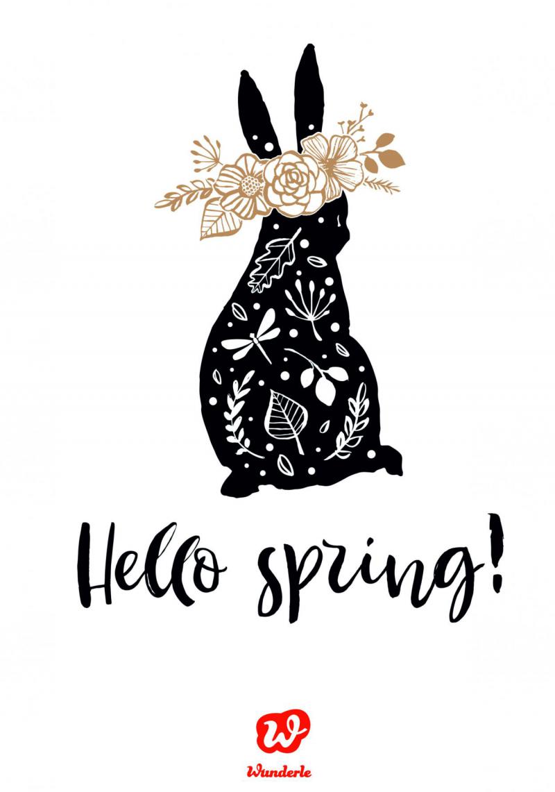 Hello Spring, Free Printable, Freebie, Hase, Blumen, for free