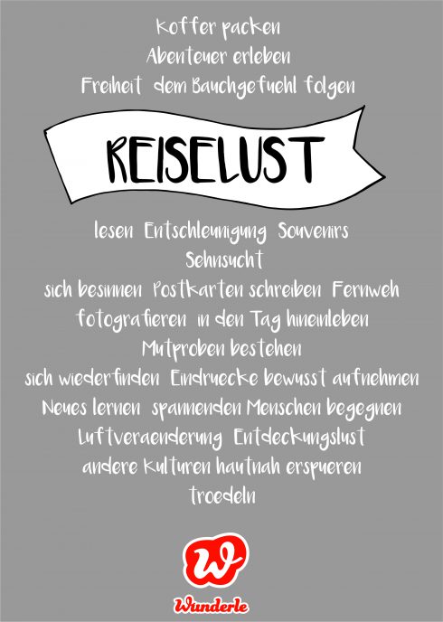 Textbild Reiselust grau,weiß