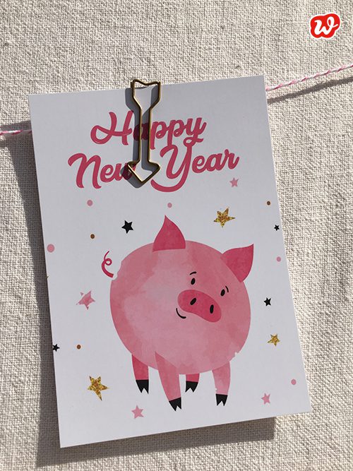 Wunderle Postkarte Happy New Year mit Schwein